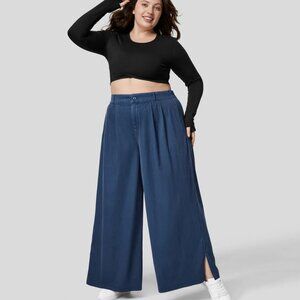 Halara High Waisted Button Zipper Side Pocket Split Hem Wide Leg Casual Plus 2X